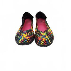 Corkys Sidewalk Slip‎ On Ballet Flat Comfort Shoes Woven Rainbow SZ 8